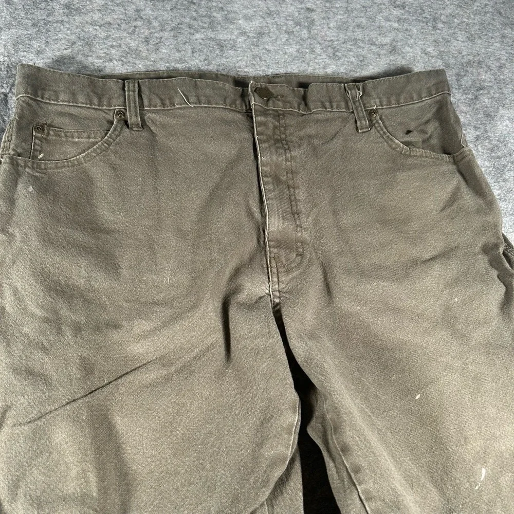 Dickies Carpenter Pants Mens 38X30 Olive Brown Paint Stains Distressed Utility